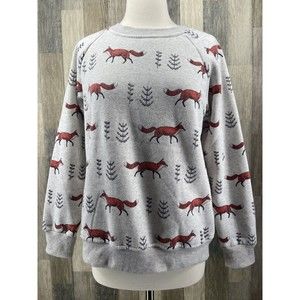LA Soul Woman's Size Large Fox Print Pullover Crewneck Sweatshirt